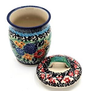 Boleslawiec Stoneware Floral Jar & Lid - Hand Painted Unikat Polish Pottery